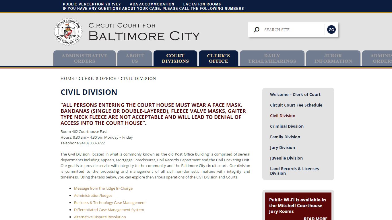 Civil Division – Circuit Court For Baltimore City